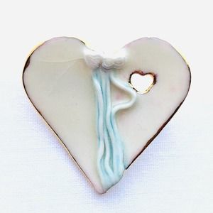 Vintage Handmade Ceramic Heart Brooch Pin
